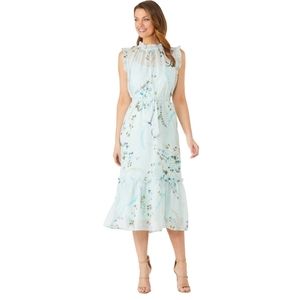Emma & Michele Soho floral midi dress s8ze small blue